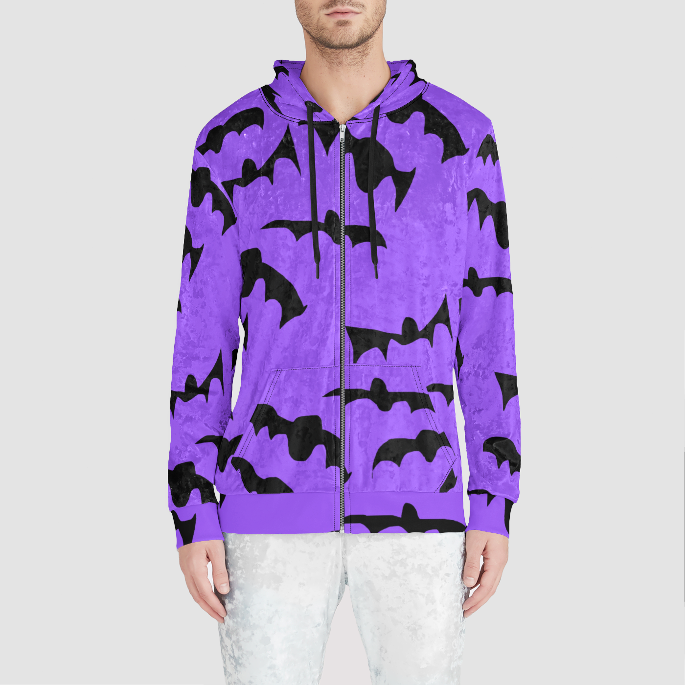 Bats Pattern Unisex Zip Relaxed Velvet Hoodie