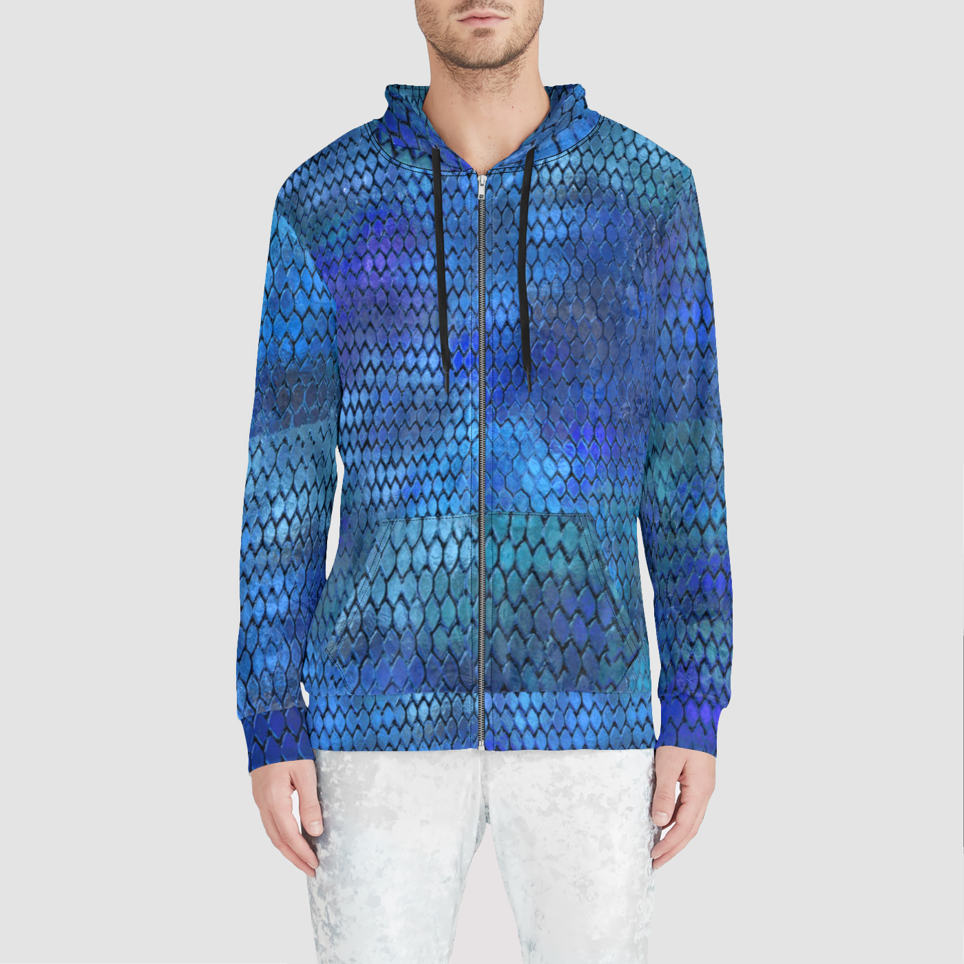 Blue Dragon Scales Unisex Zip Relaxed Velvet Hoodie