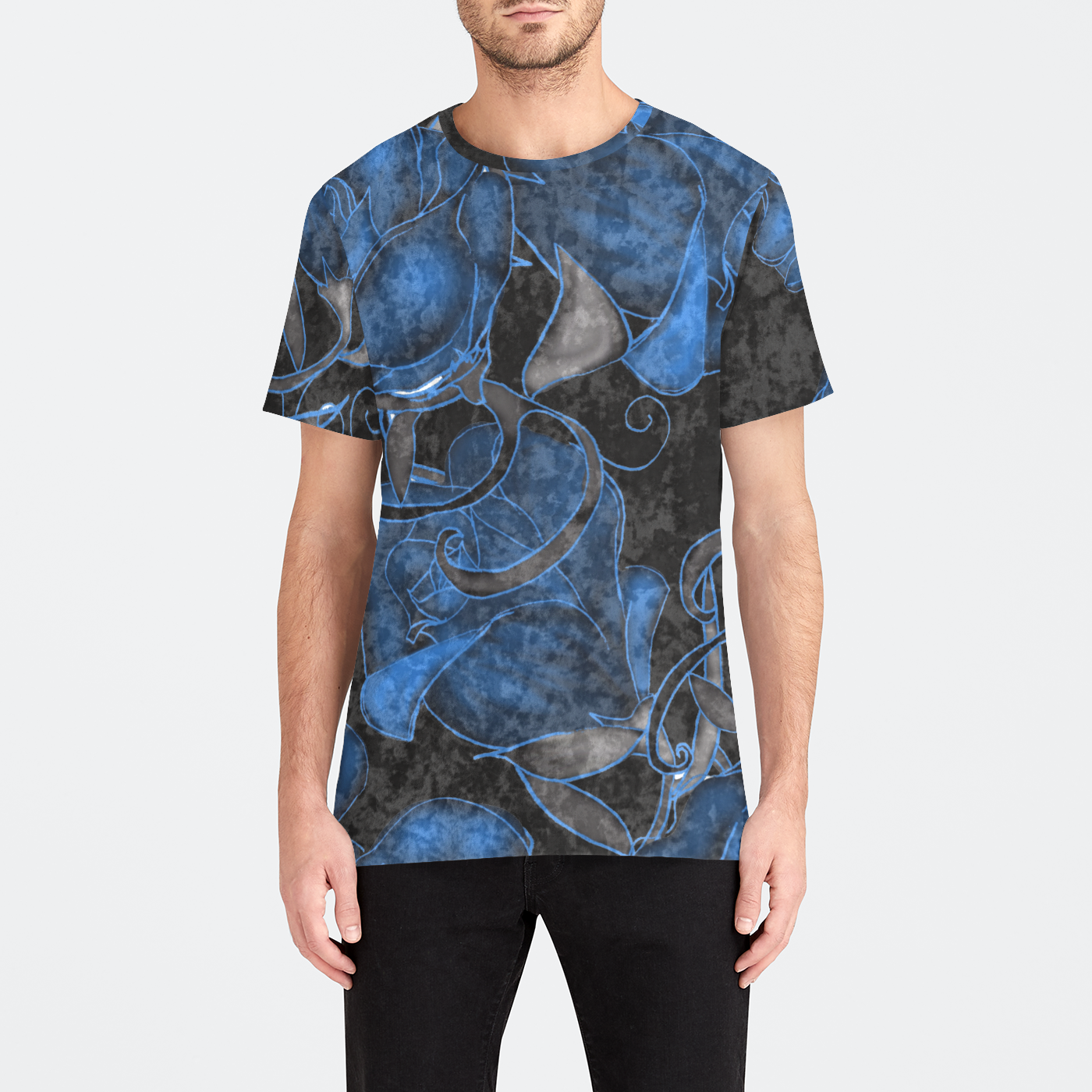 Blue Roses On Black Mens Velvet Tee