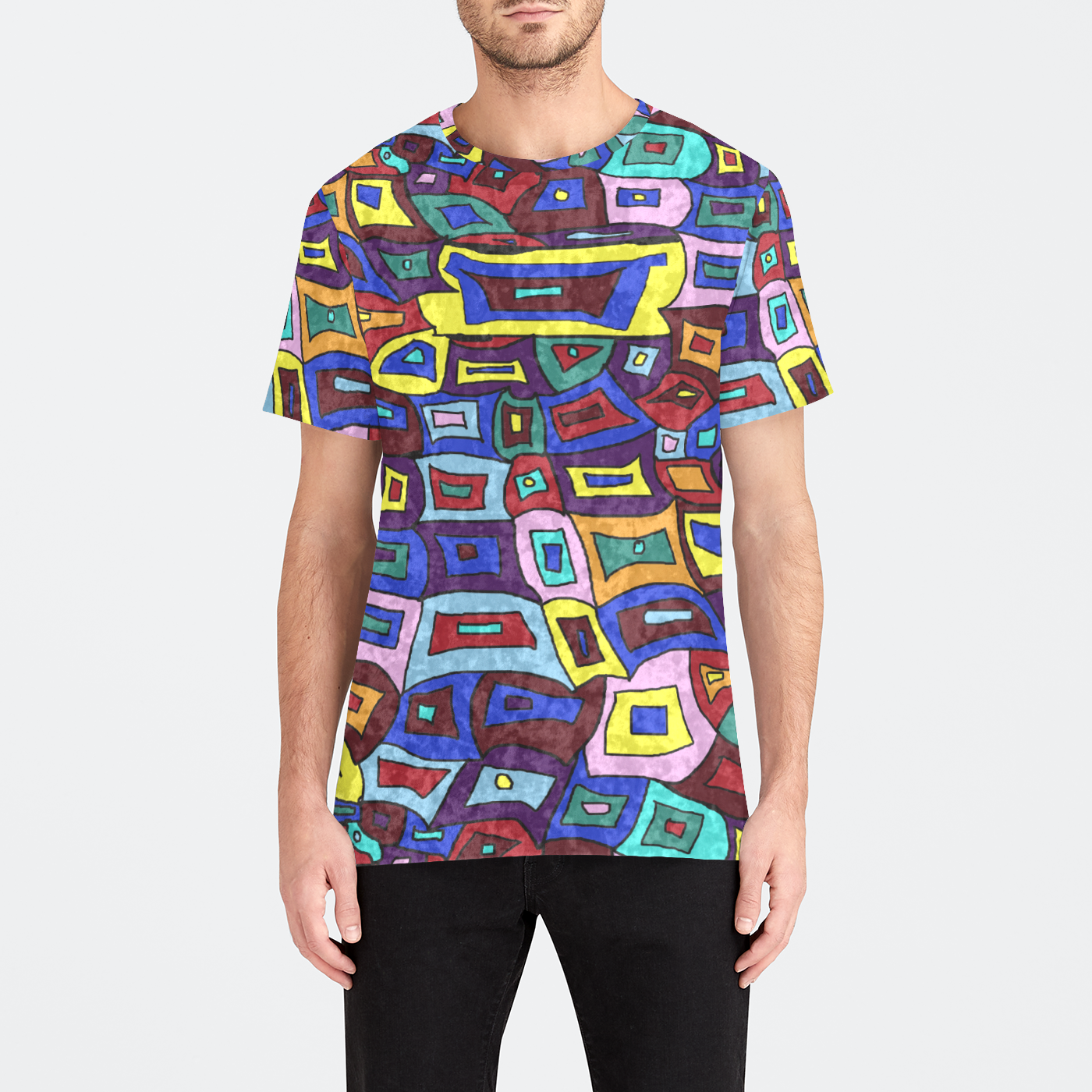 Wavy Square Pattern Mens Velvet Tee