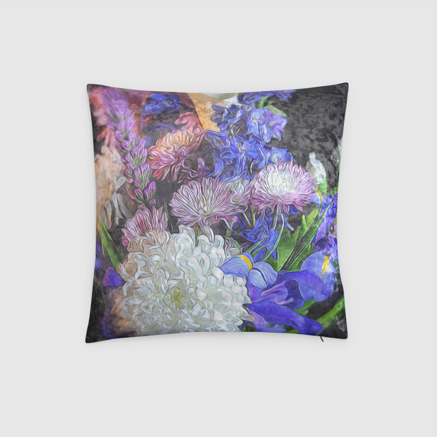 Blue White Purple Bouquet Crushed Velvet Throw Pillow