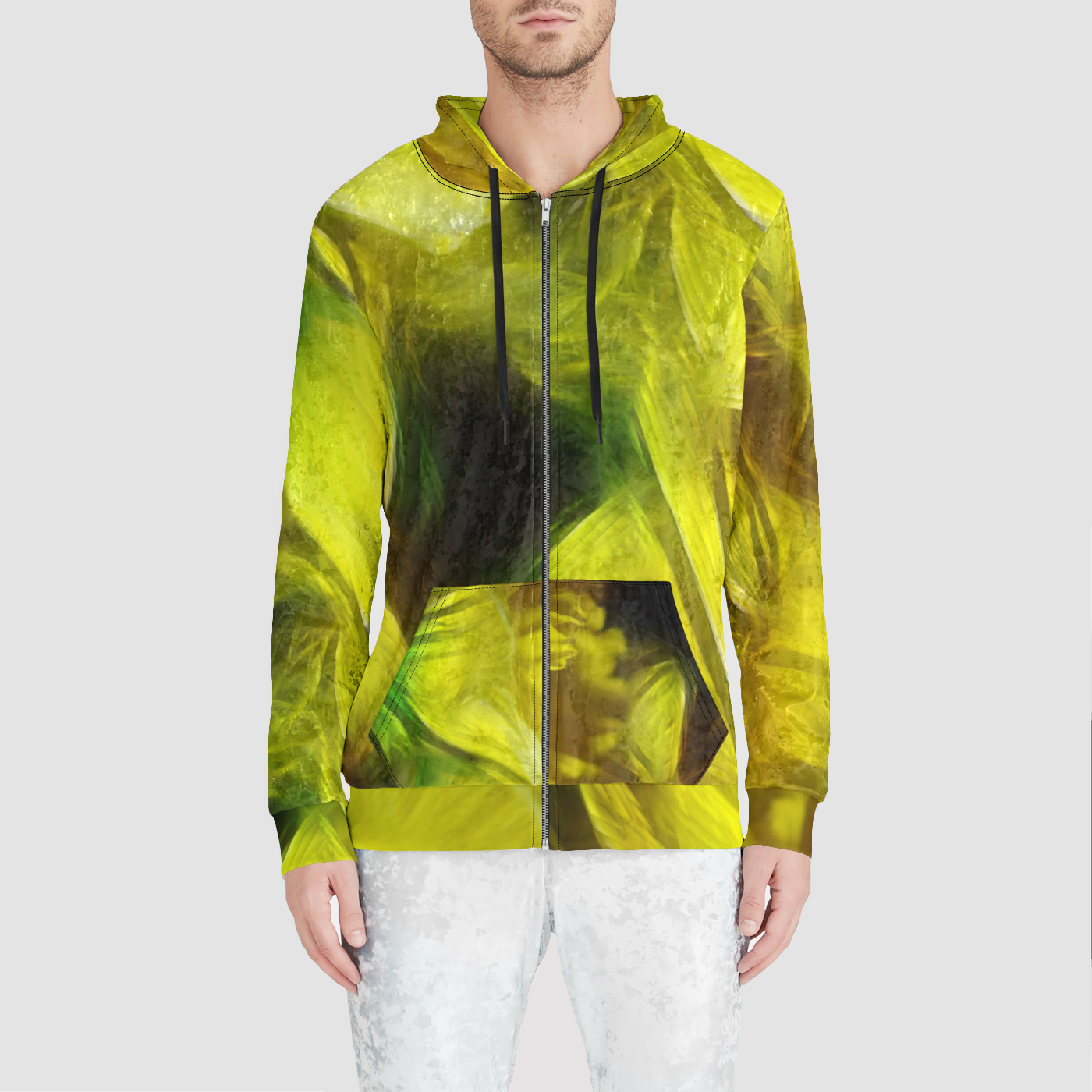 Abstract Yellow Daffodills Unisex Zip Relaxed Velvet Hoodie