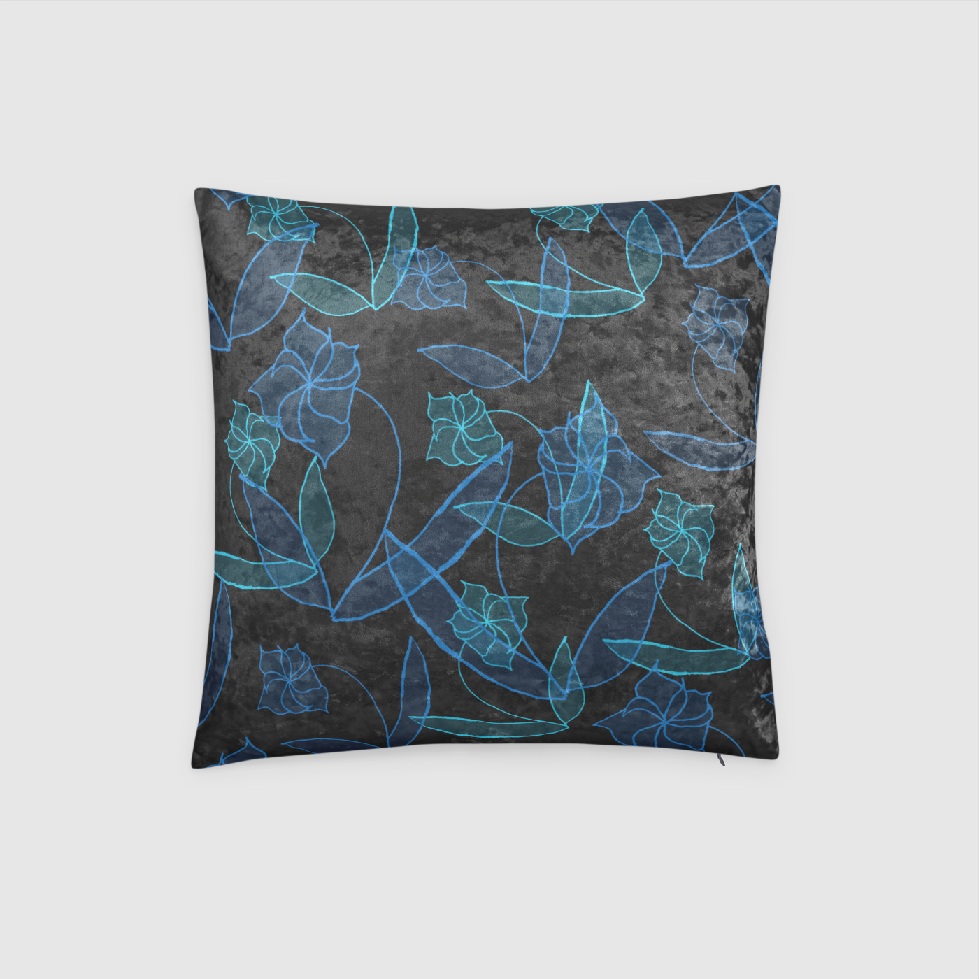 Blue Lillies On Black Crushed Velvet Throw Pillow