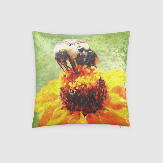 Bee On A Flower Crushed Velvet Throw Pillow