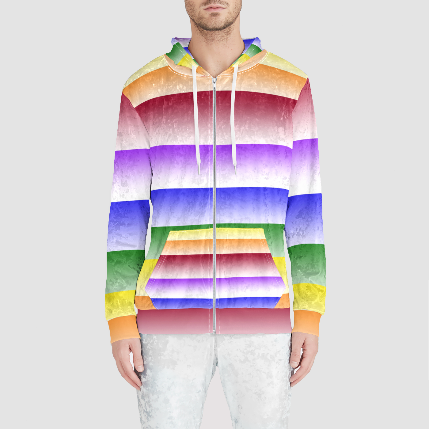 Pride Rainbow Unisex Zip Relaxed Velvet Hoodie