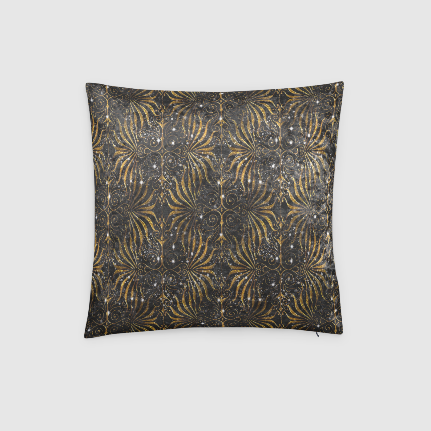 Black and Gold Victorian  Crushed Velvet Throw Pillow