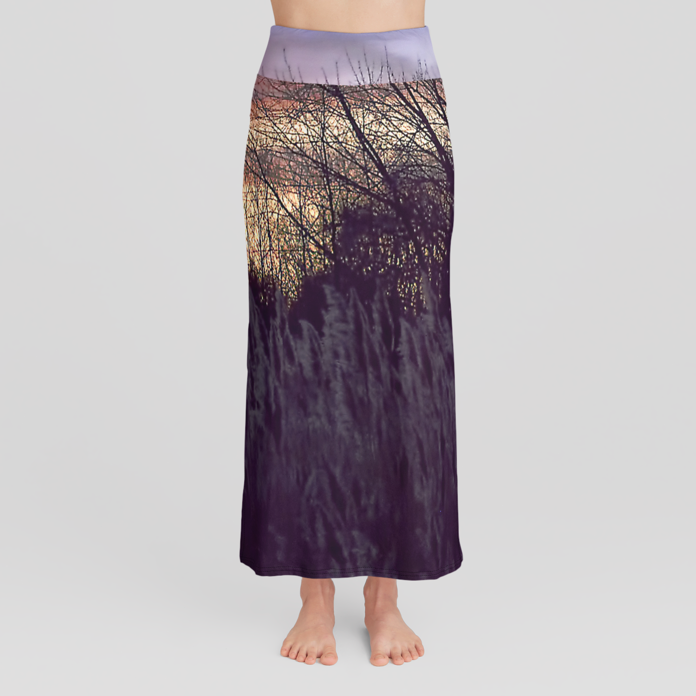 Fall Sunset Grassy Field High Waist Skirt