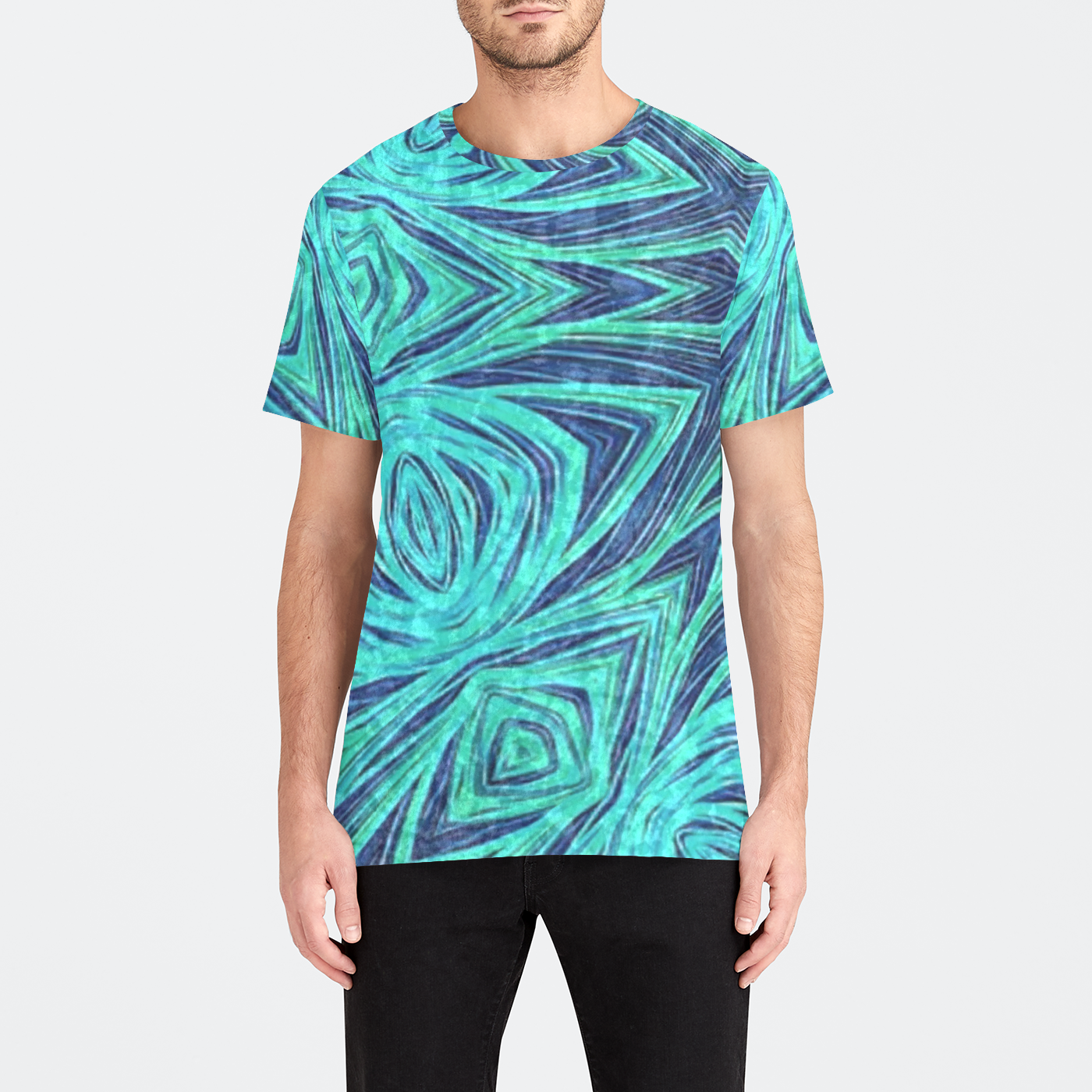 Blue Fractal Kaleidoscope Mens Velvet Tee