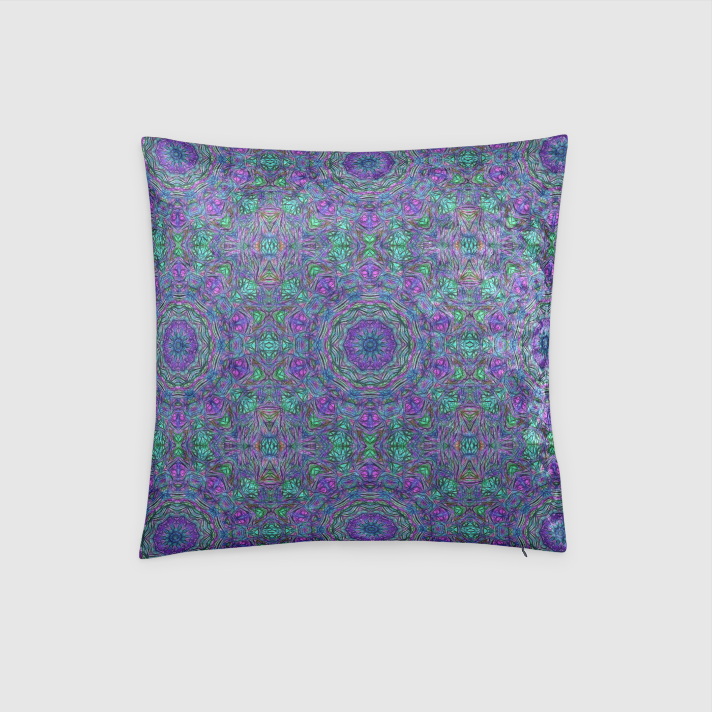 Green Purple Kaleidoscope Crushed Velvet Throw Pillow