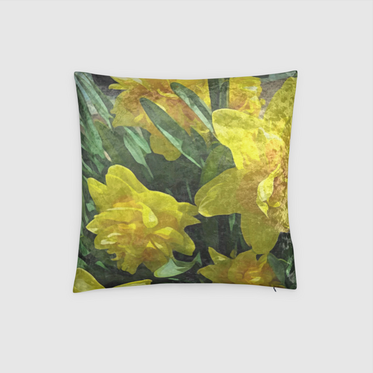 Bright Yellow Daffodils Crushed Velvet Throw Pillow