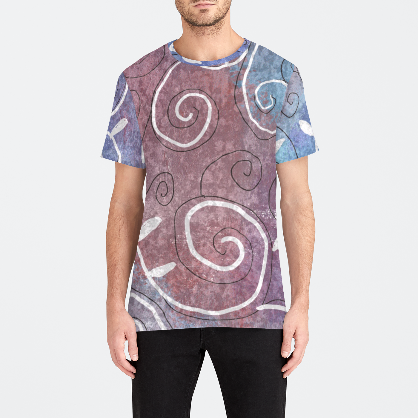 Blue and White Swirls Abstract Mens Velvet Tee