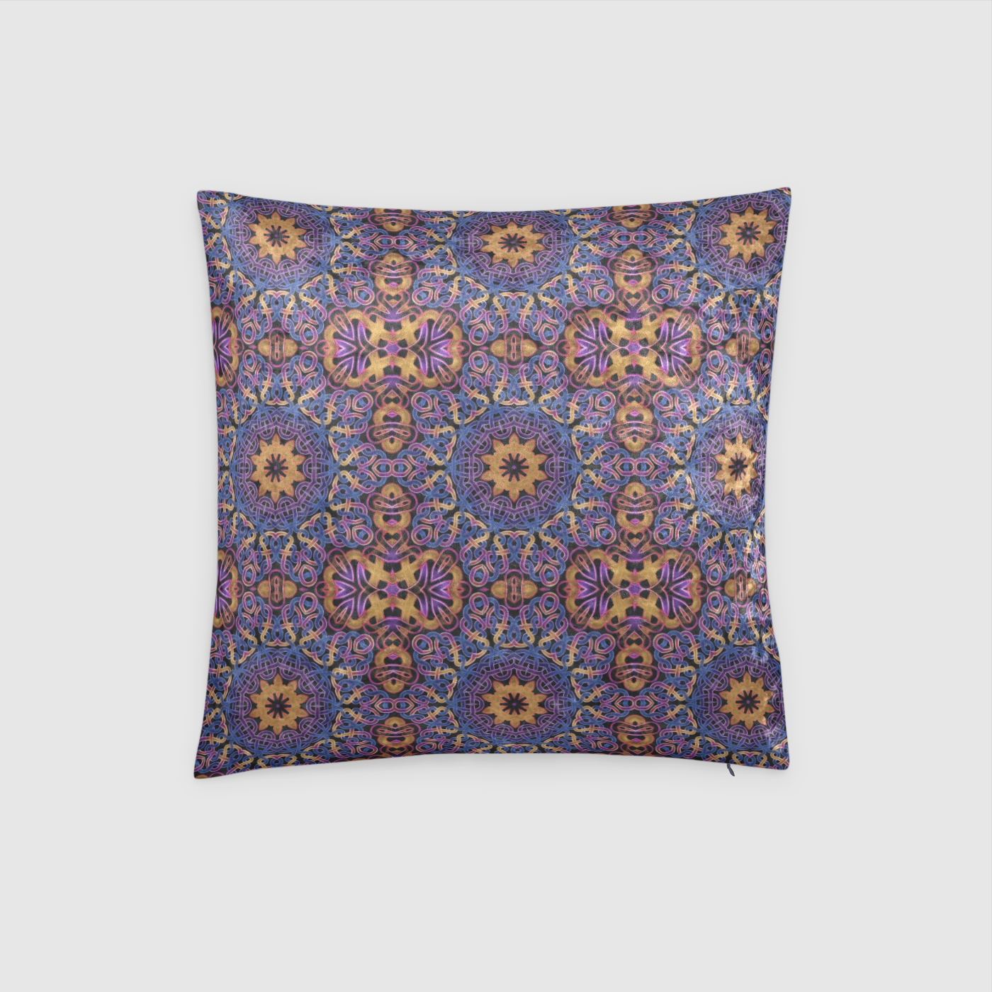 Blue Gold Celtic Kaleidoscope Crushed Velvet Throw Pillow