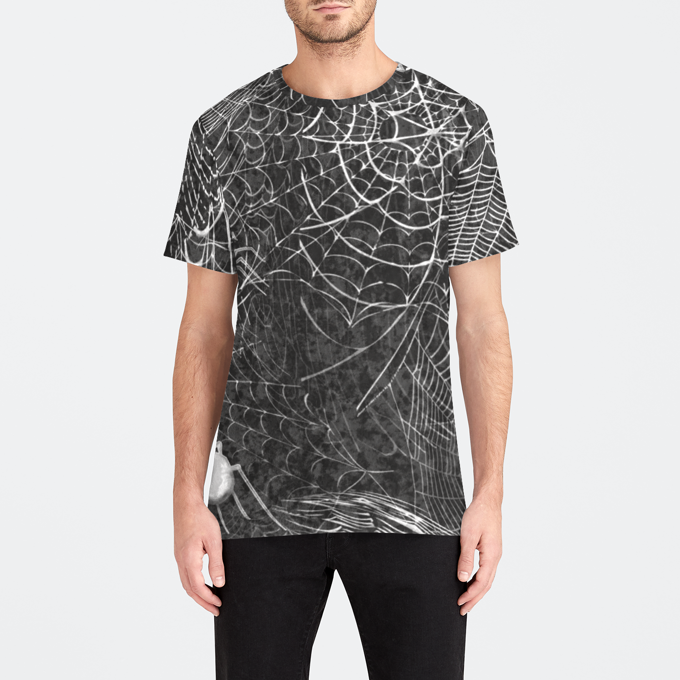 Black and White Spider Webs Mens Velvet Tee