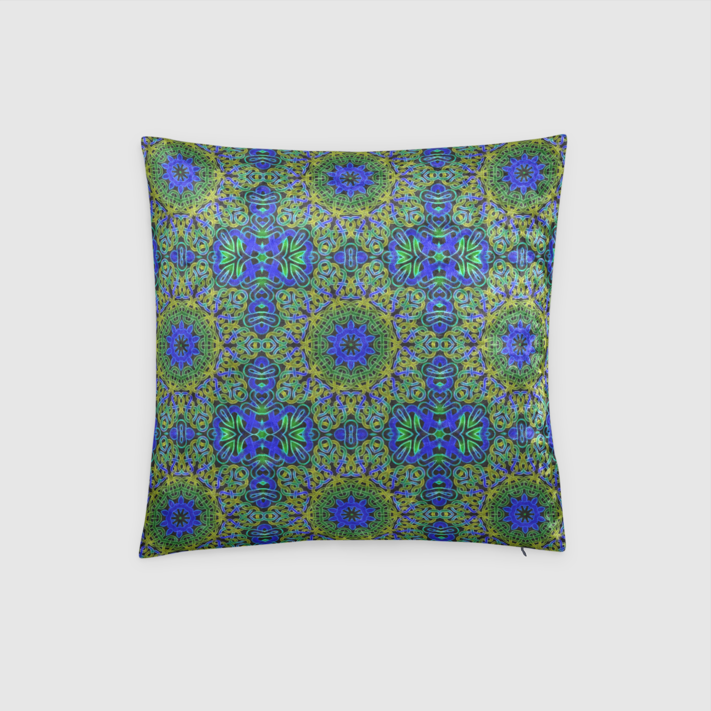 Blue Green Celtic Kaleidoscope Crushed Velvet Throw Pillow