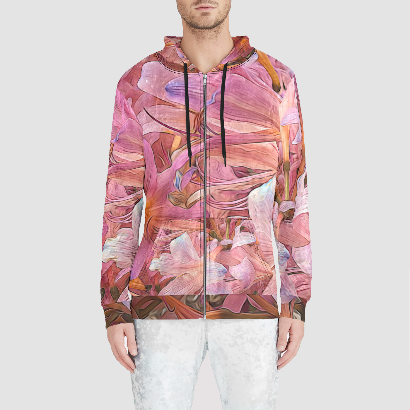 Pink Amaryllis Unisex Zip Relaxed Velvet Hoodie