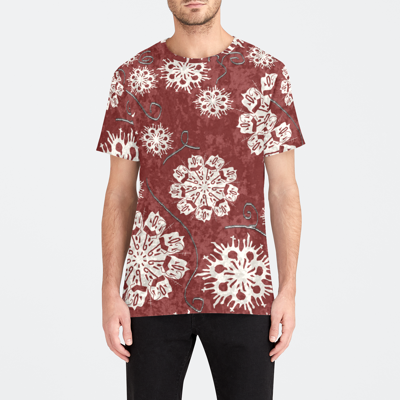 Snowflakes On Red Mens Velvet Tee