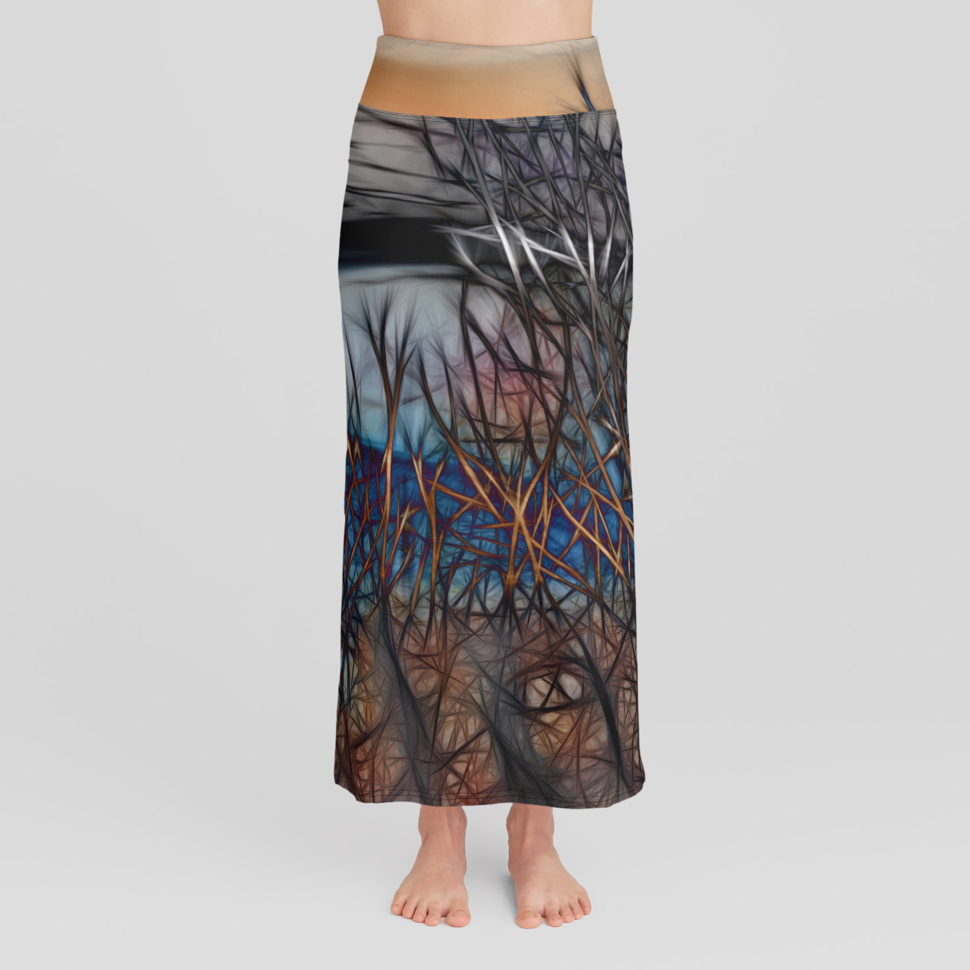 Abstract Sunset Tree High Waist Skirt