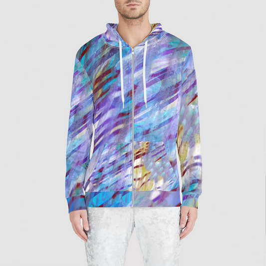 Abstract Ripple Unisex Zip Relaxed Velvet Hoodie