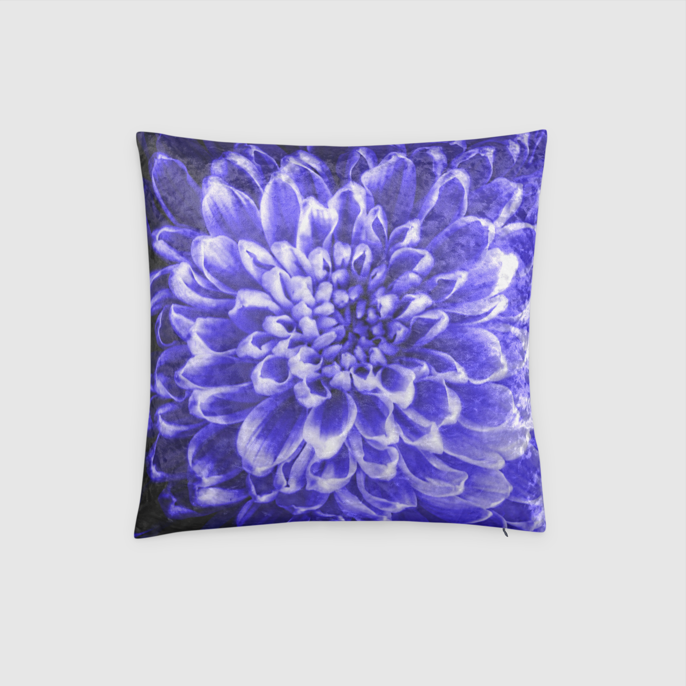 Blue Chrysanthemum Crushed Velvet Throw Pillow