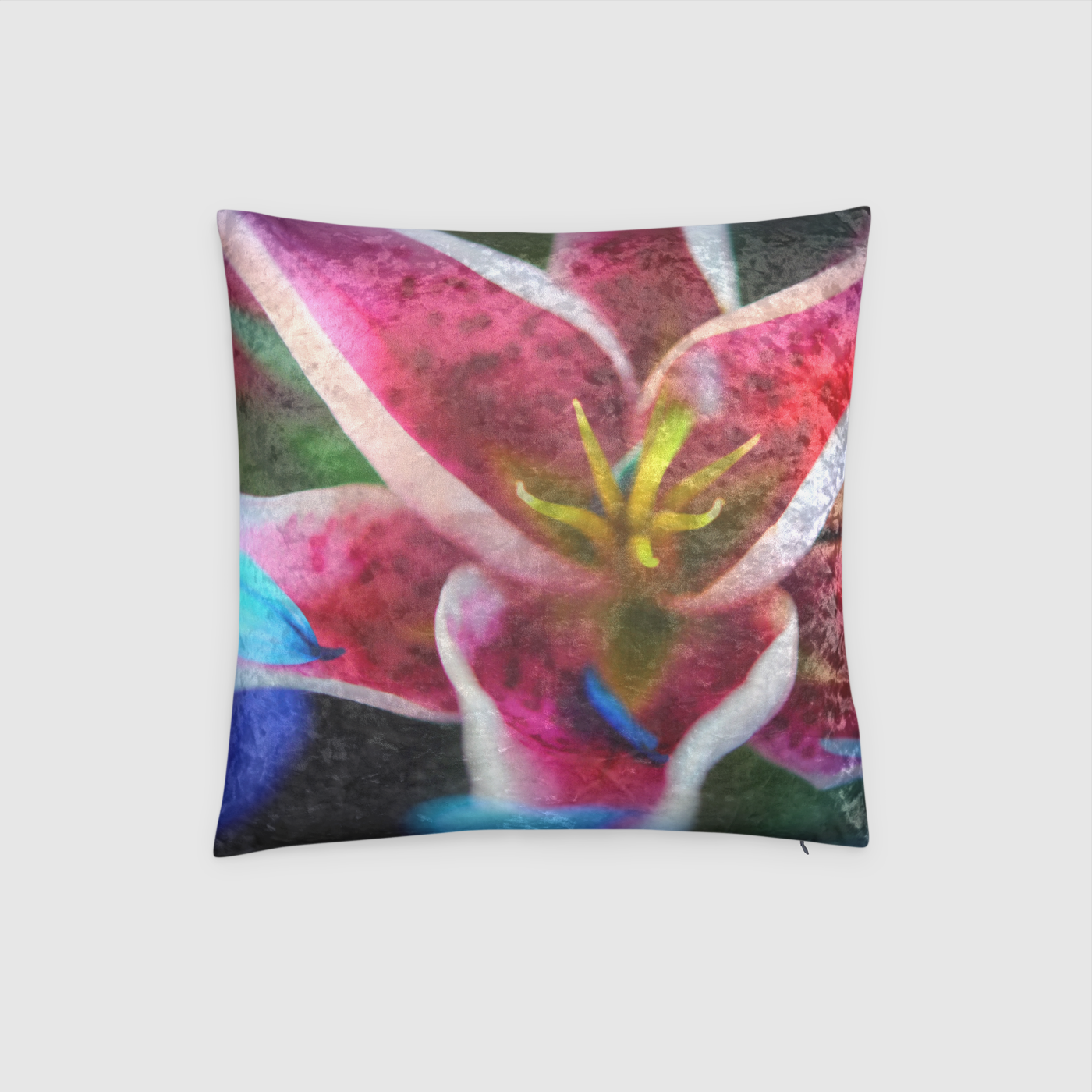 Blue Petals On Pink Lily Crushed Velvet Throw Pillow