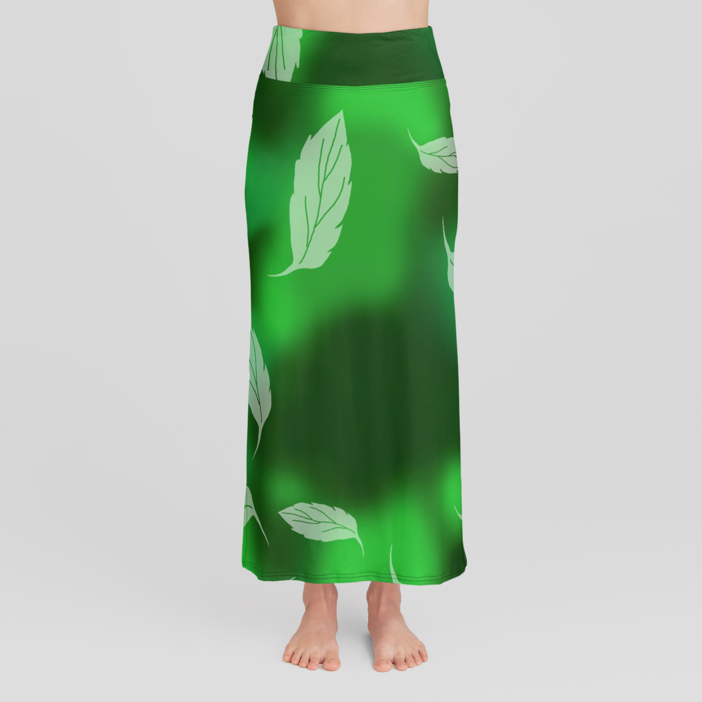 Green Leaves Pattern High Waist Skirt