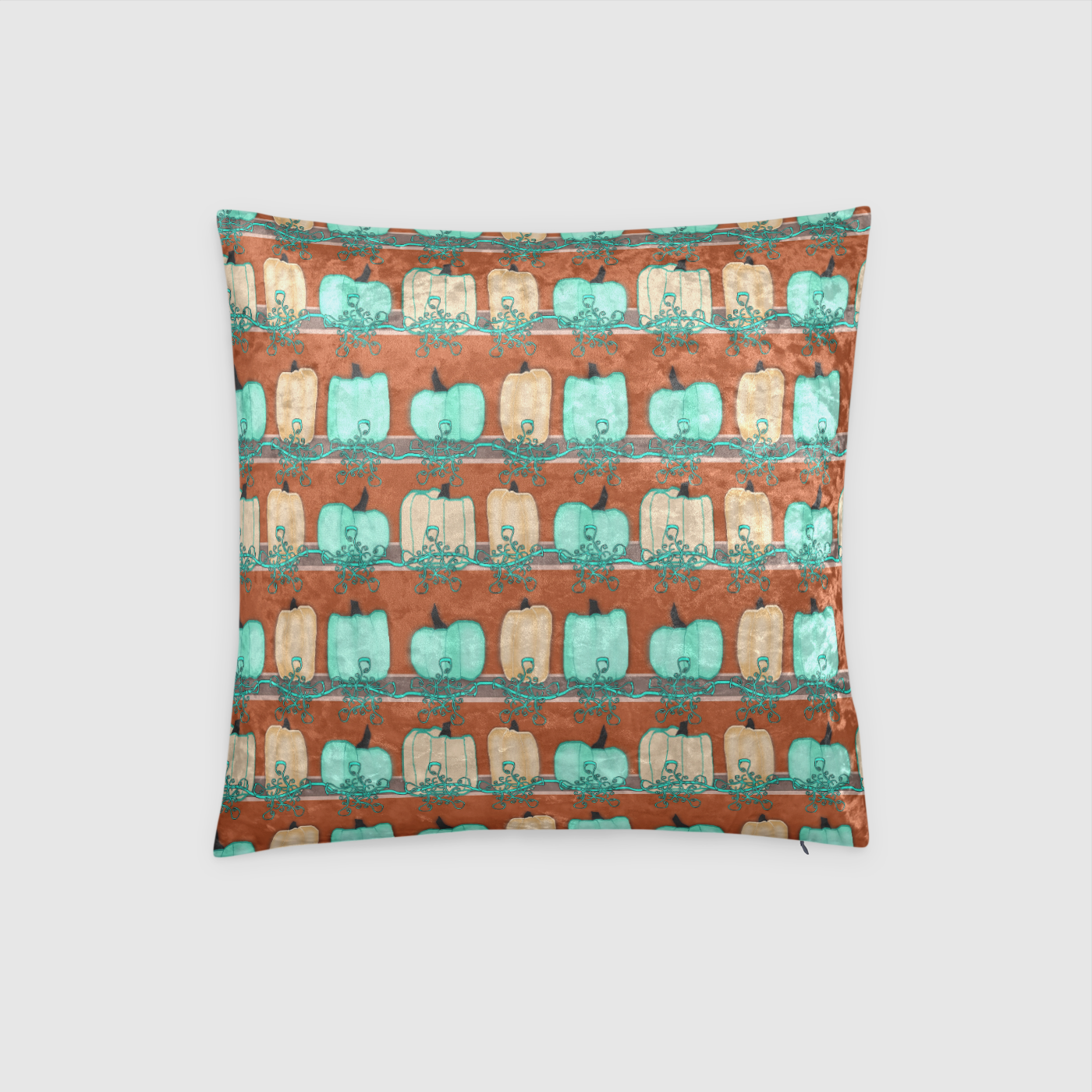 Blue Green Pumpkins Crushed Velvet Throw Pillow