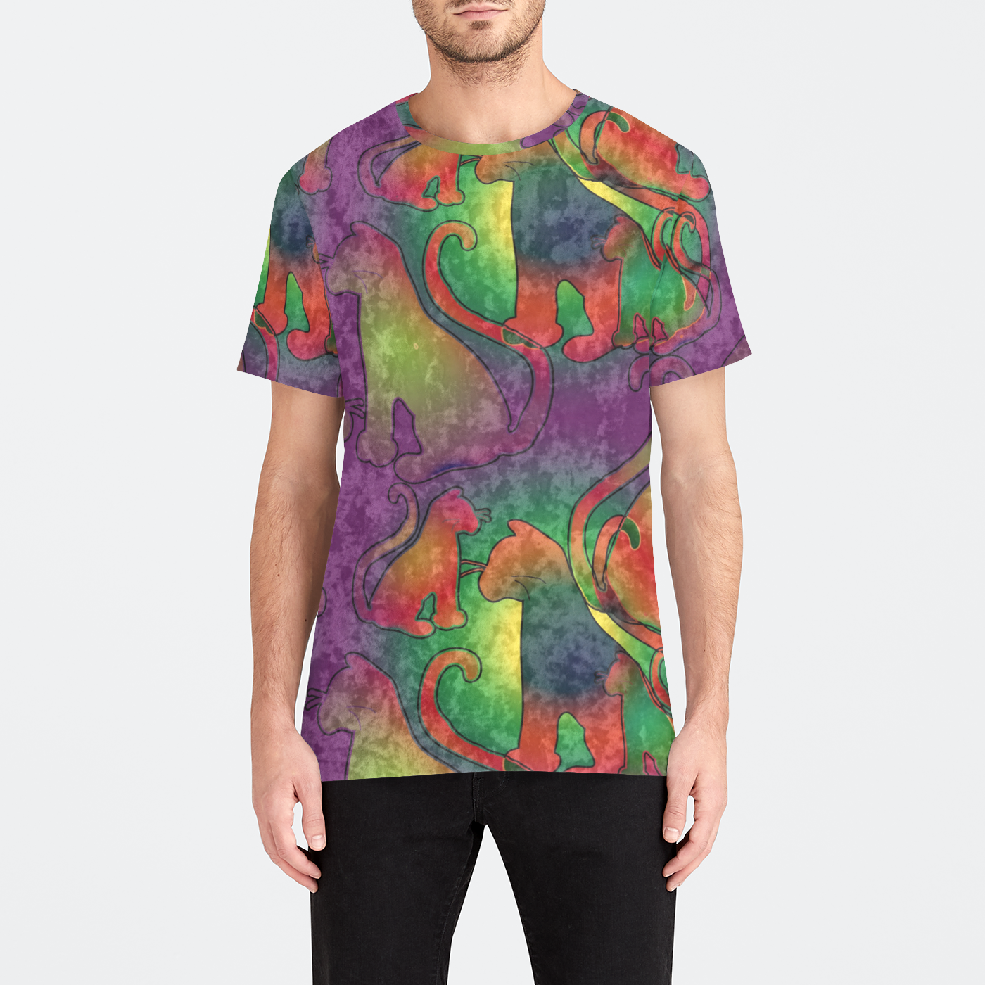 Abstract Rainbow Cats Mens Velvet Tee