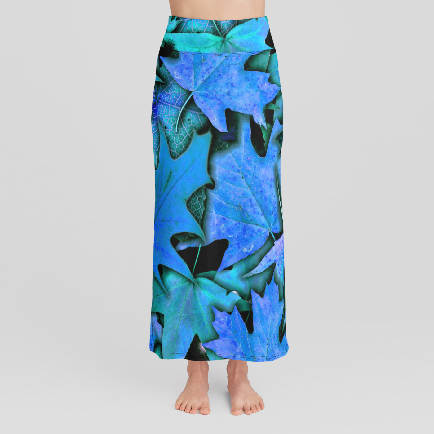 Fall Leaves Blue High Waist Skirt