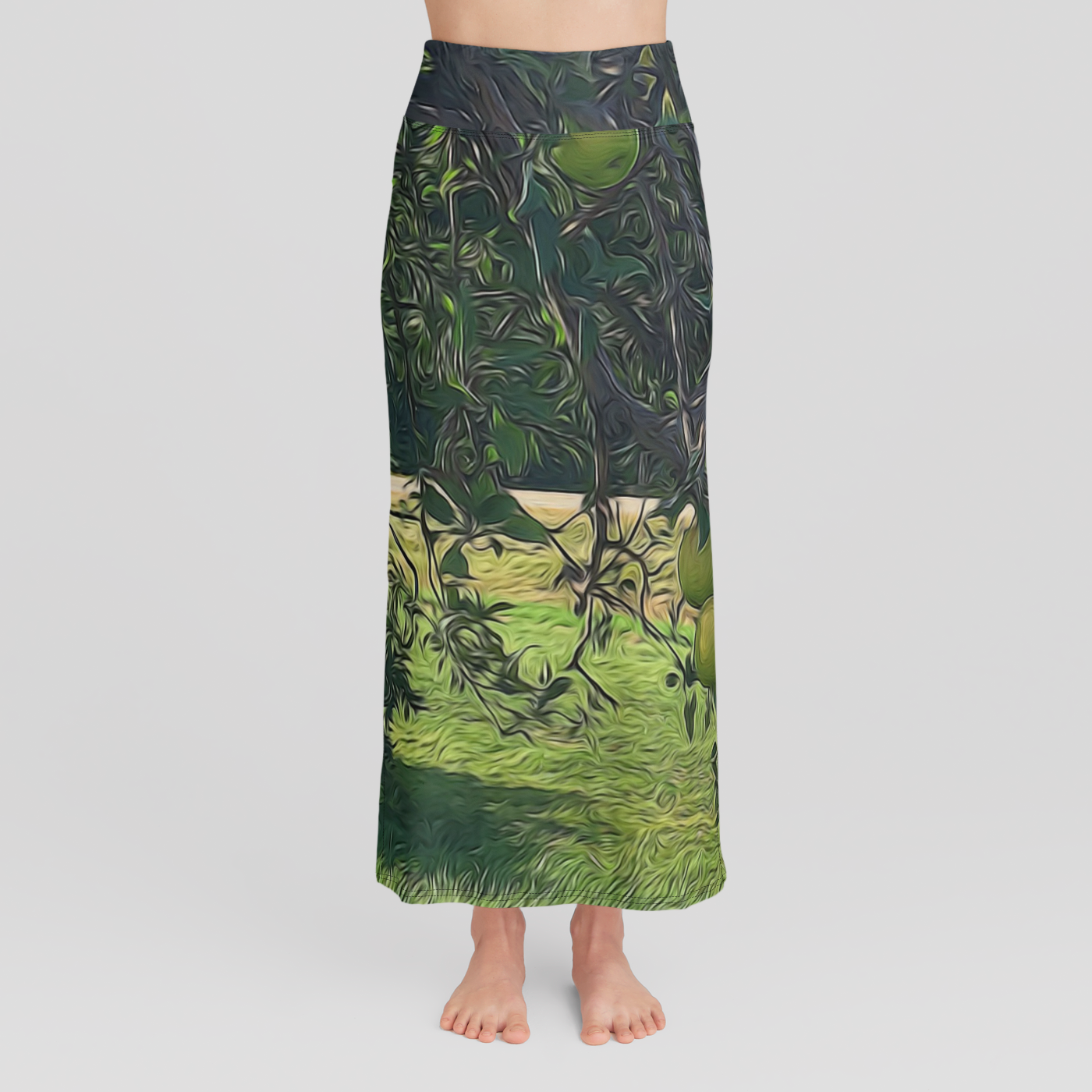 Green Apple Tree Branch High Waist Skirt