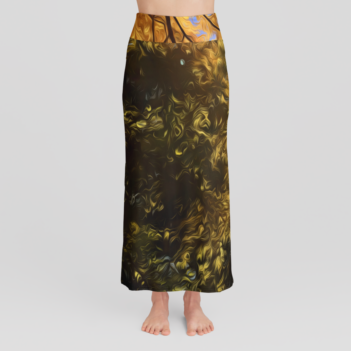 Fall Swirly Yellow Sunlight High Waist Skirt