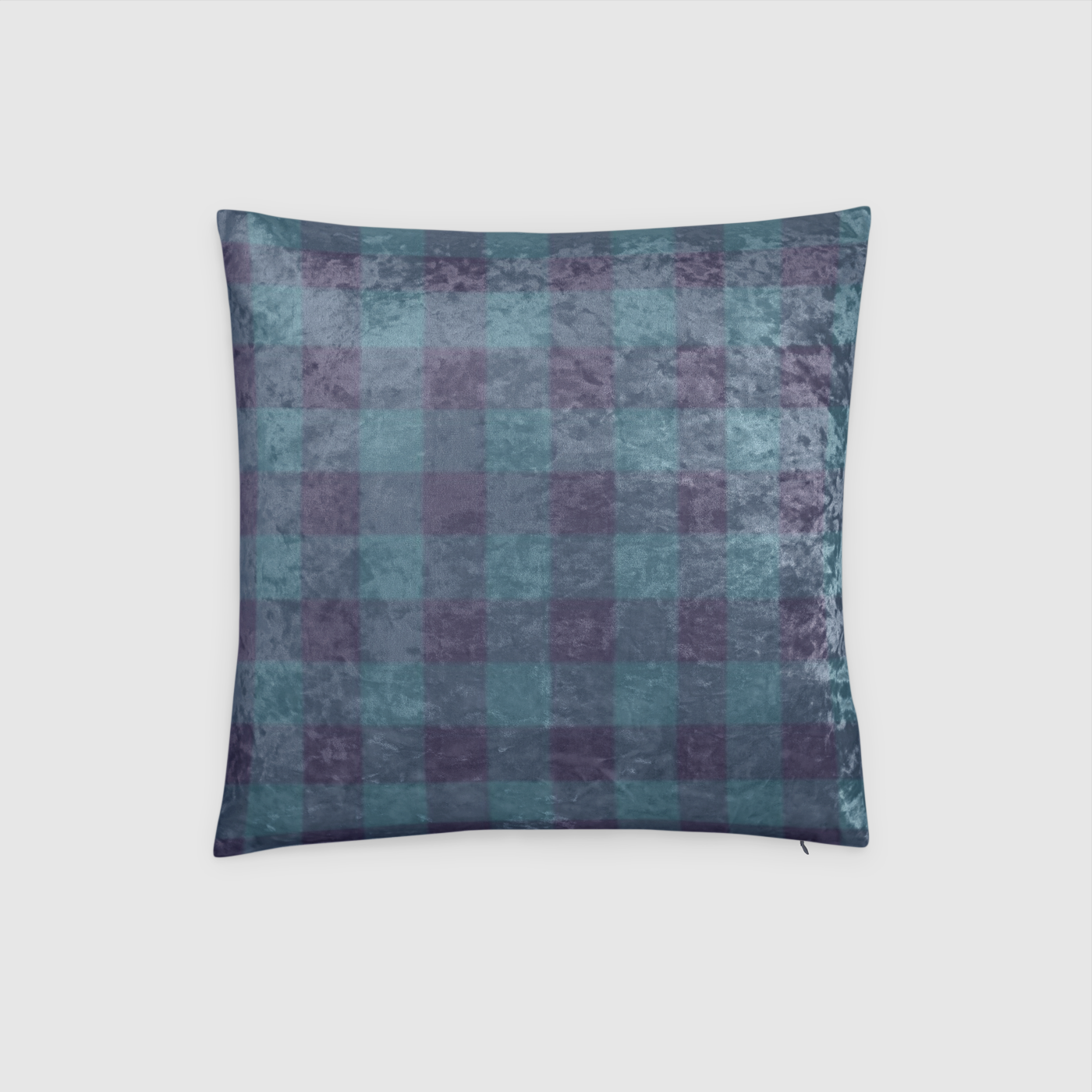 Blue Gingham Crushed Velvet Throw Pillow