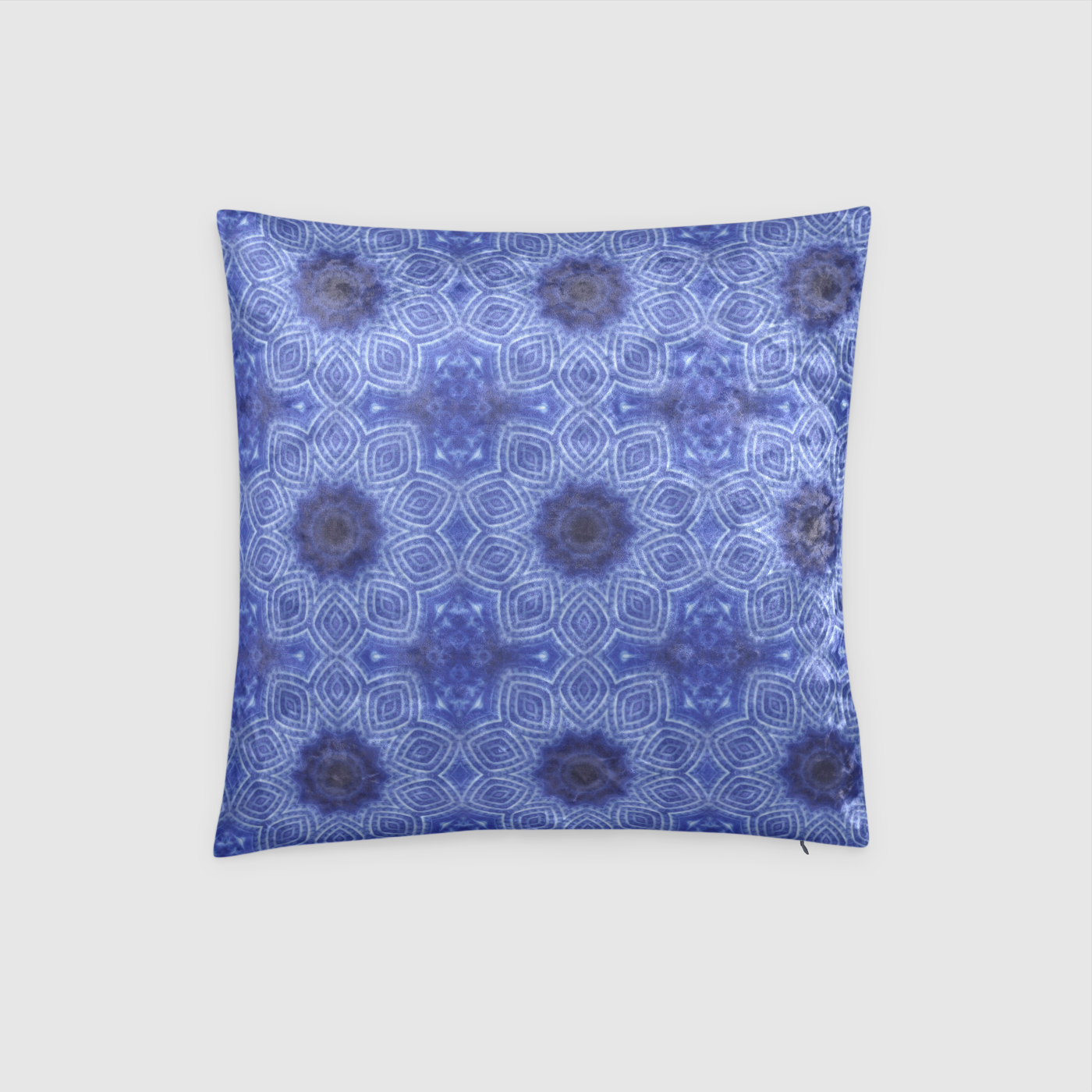 Blue and White Kaleidoscope Crushed Velvet Throw Pillow