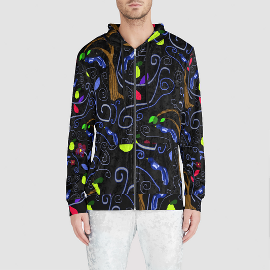 Birds and Scrolls Unisex Zip Relaxed Velvet Hoodie