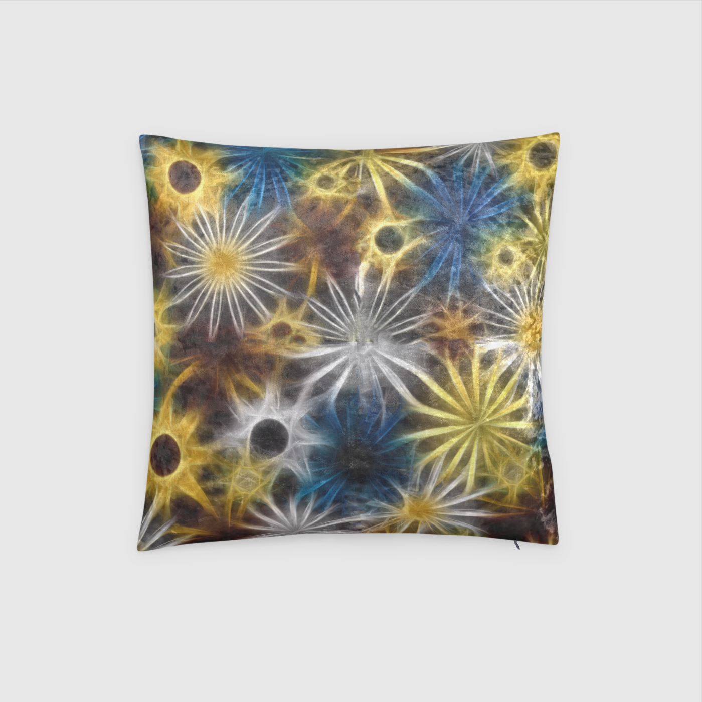 Blue and Yellow Glowing Daisy Crushed Velvet Throw Pillow