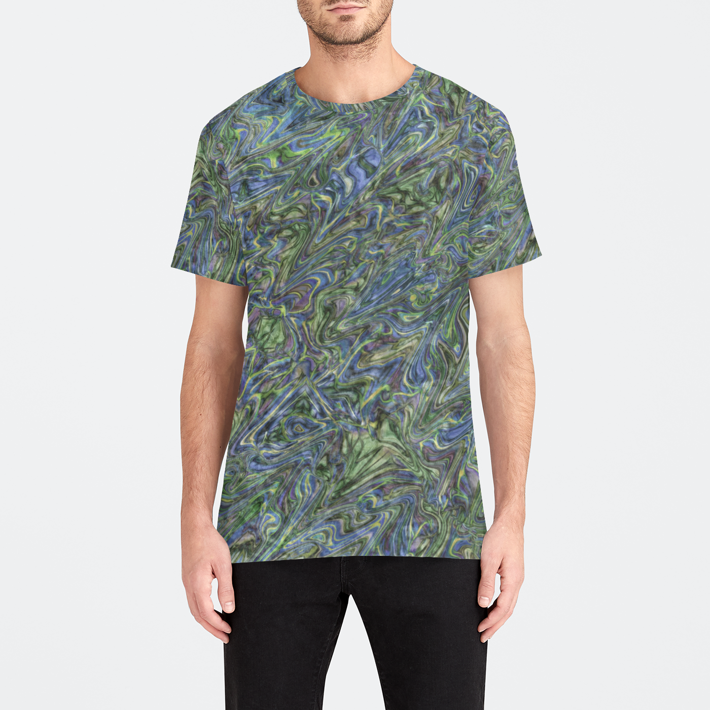 Blue Green Liquid Marbling Mens Velvet Tee