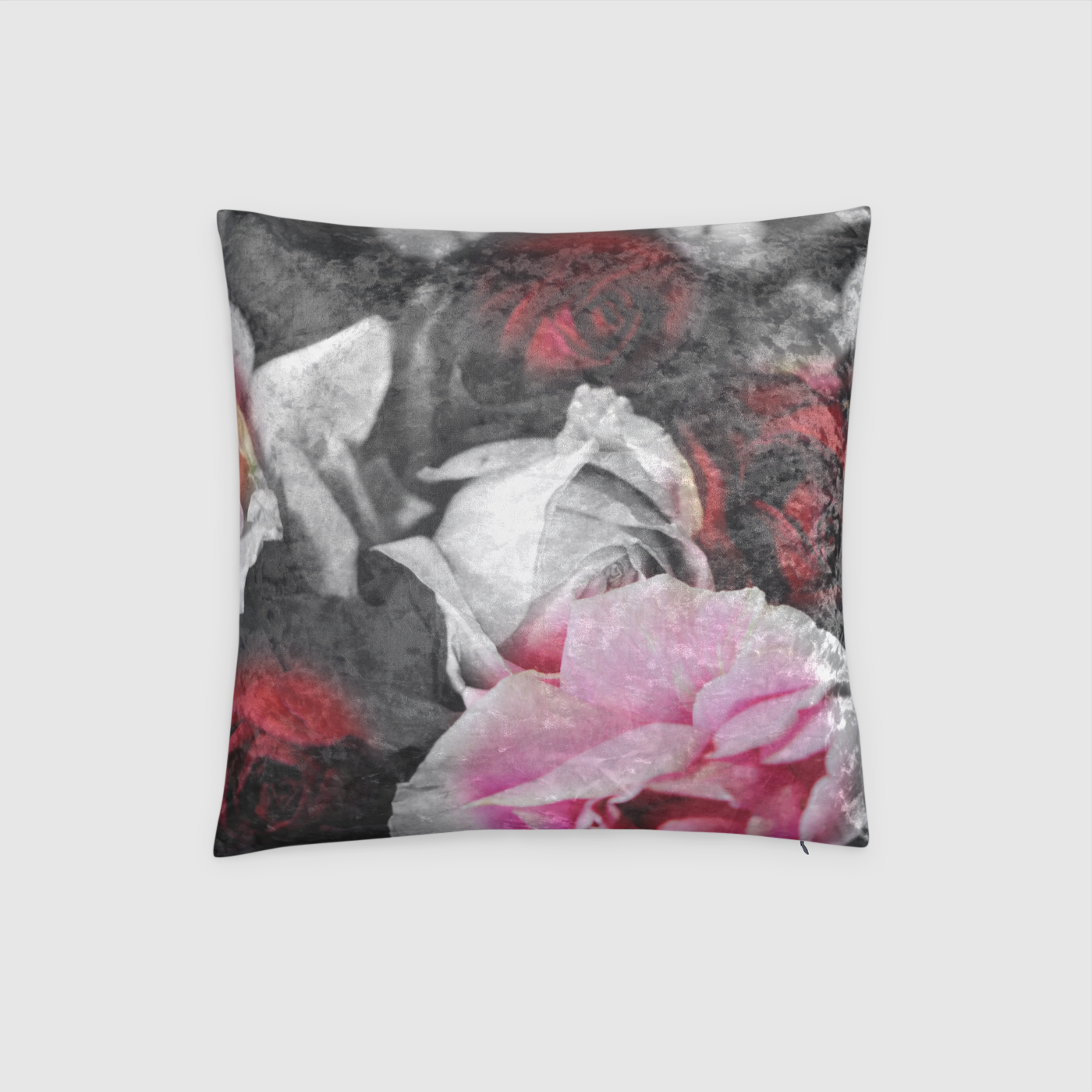 Black and White Roses Crushed Velvet Throw Pillow