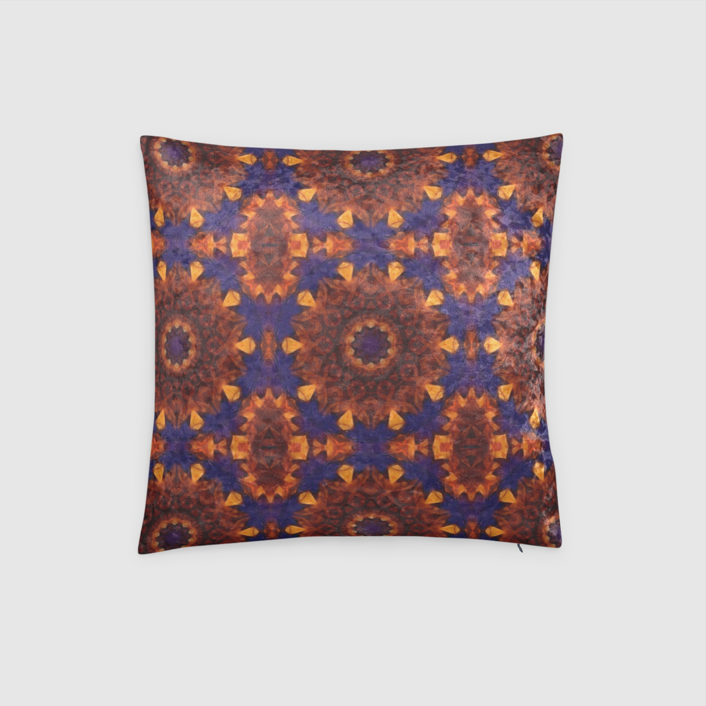 Blue Orange Kaleidoscope Crushed Velvet Throw Pillow