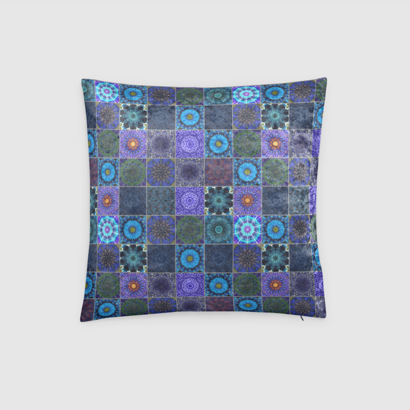 Blue Crazy Quilt Crushed Velvet Throw Pillow