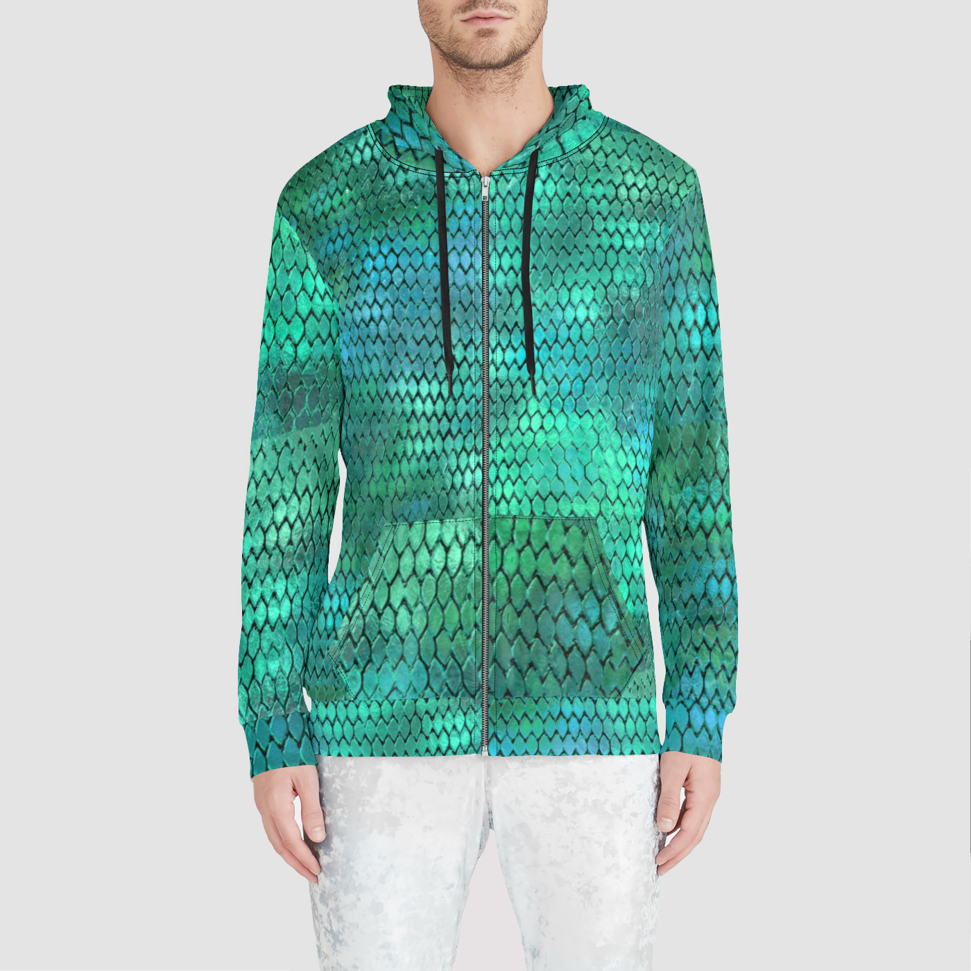 Blue Green Dragon Scales Unisex Zip Relaxed Velvet Hoodie