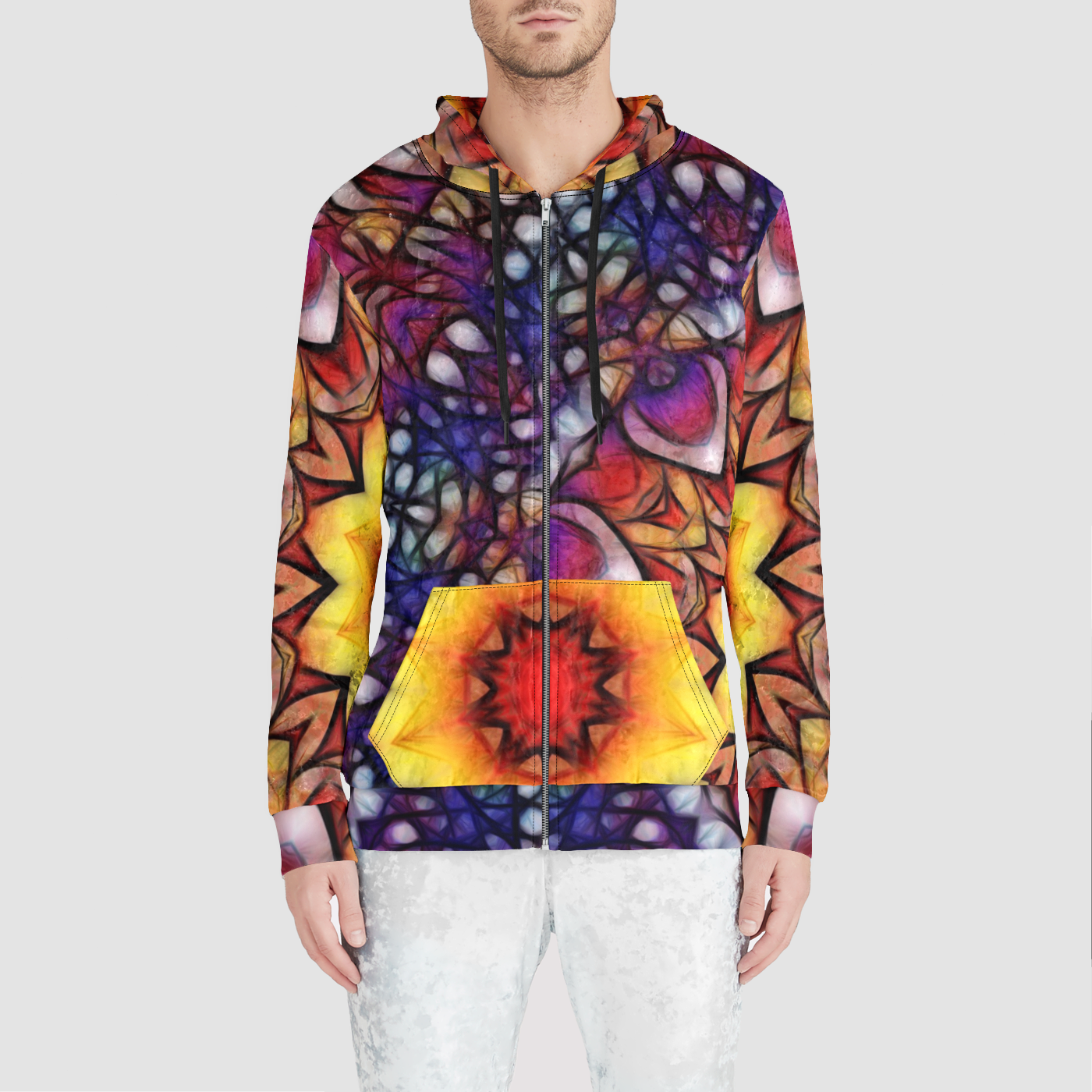 Blue Red Purple Kaleidoscope Unisex Zip Relaxed Velvet Hoodie