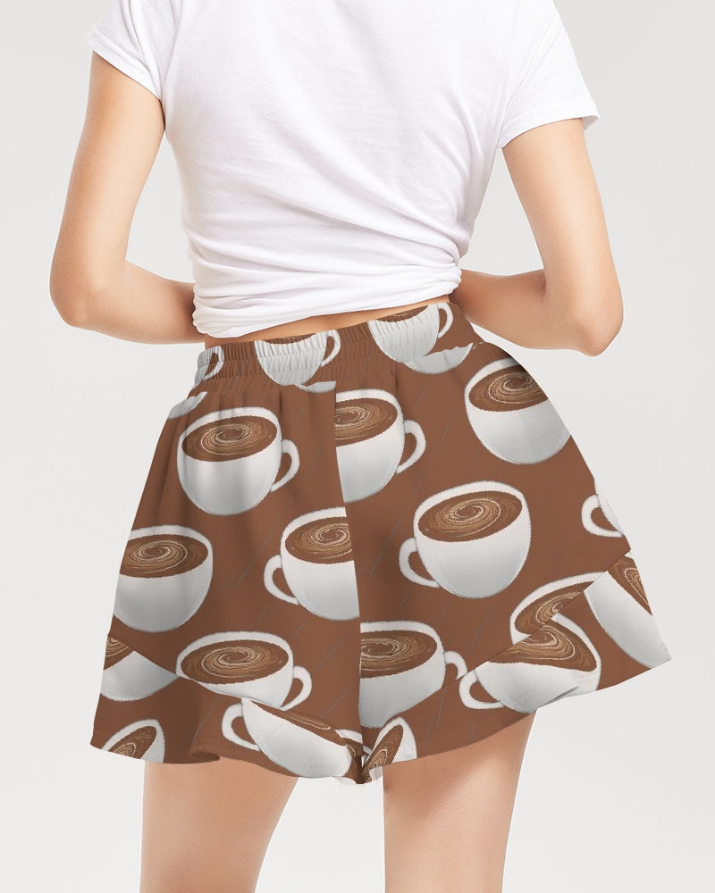 Coffee on Coffee Women's All-Over Print Ruffle Shorts