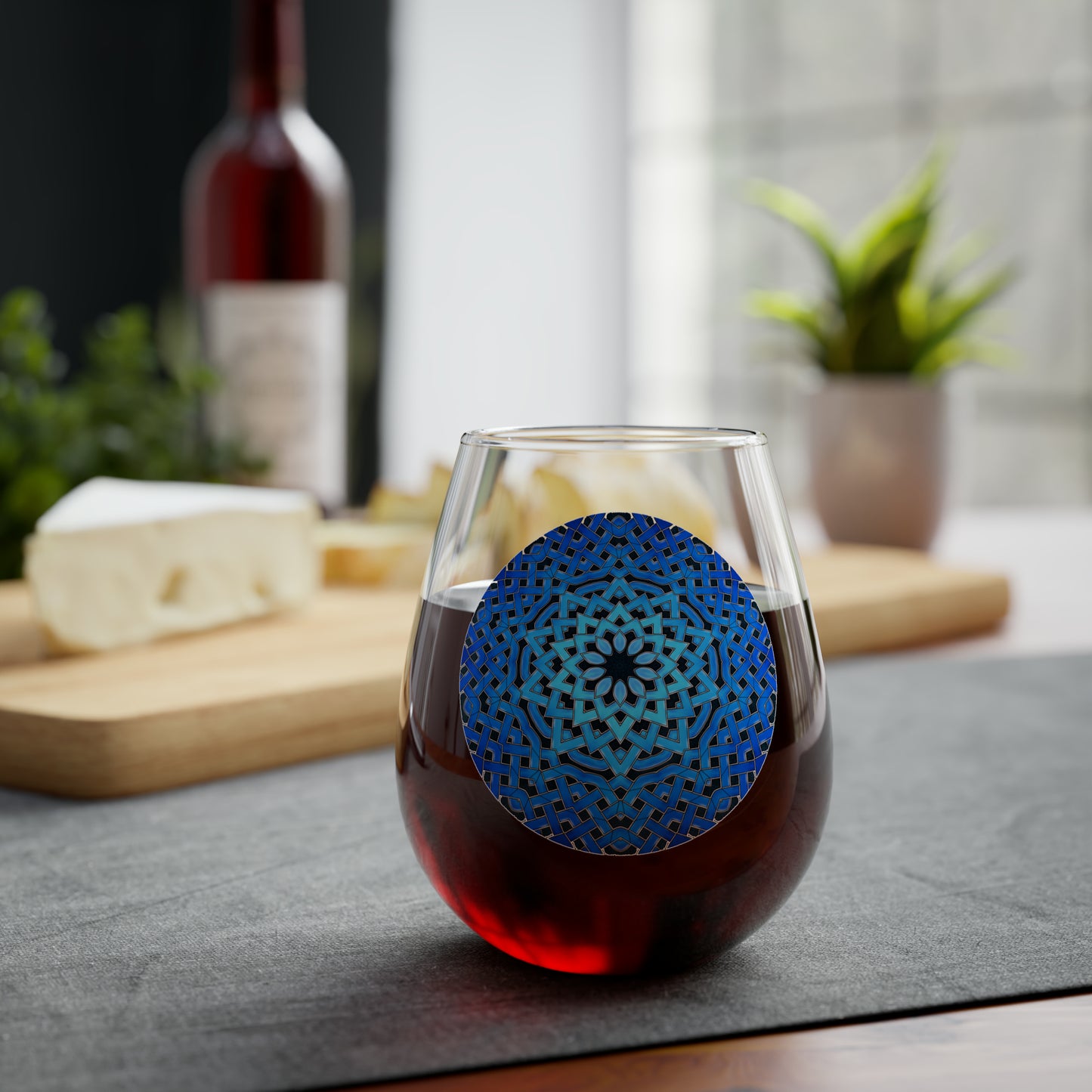 Blue Celtic Star Stemless Wine Glass, 11.75oz