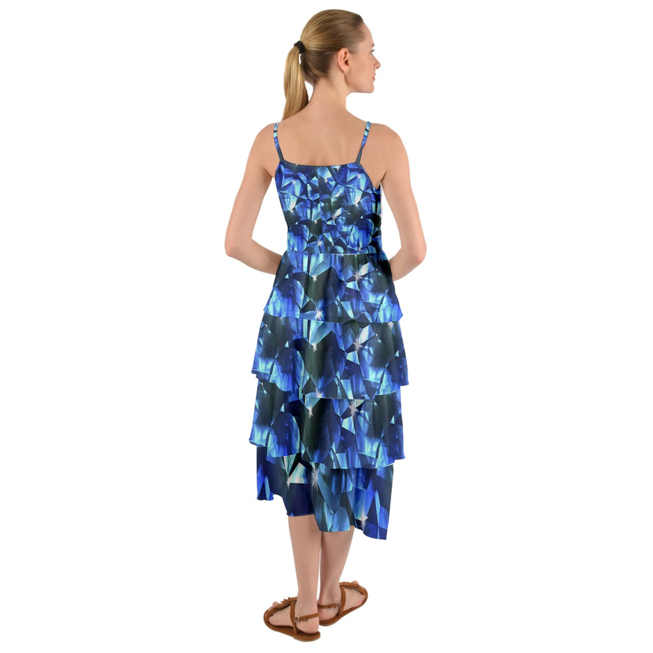 Blue Crystal Pattern  Layered Bottom Dress