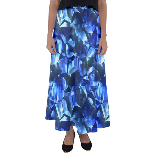 Blue Crystal Pattern Flared Maxi Skirt