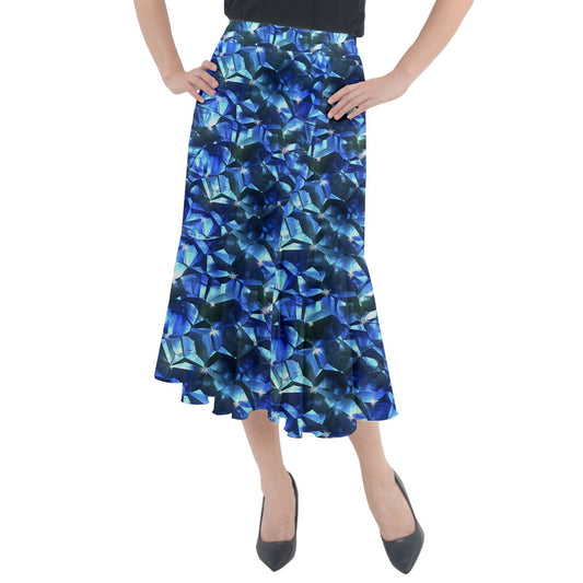 Blue Crystal Pattern Midi Mermaid Skirt