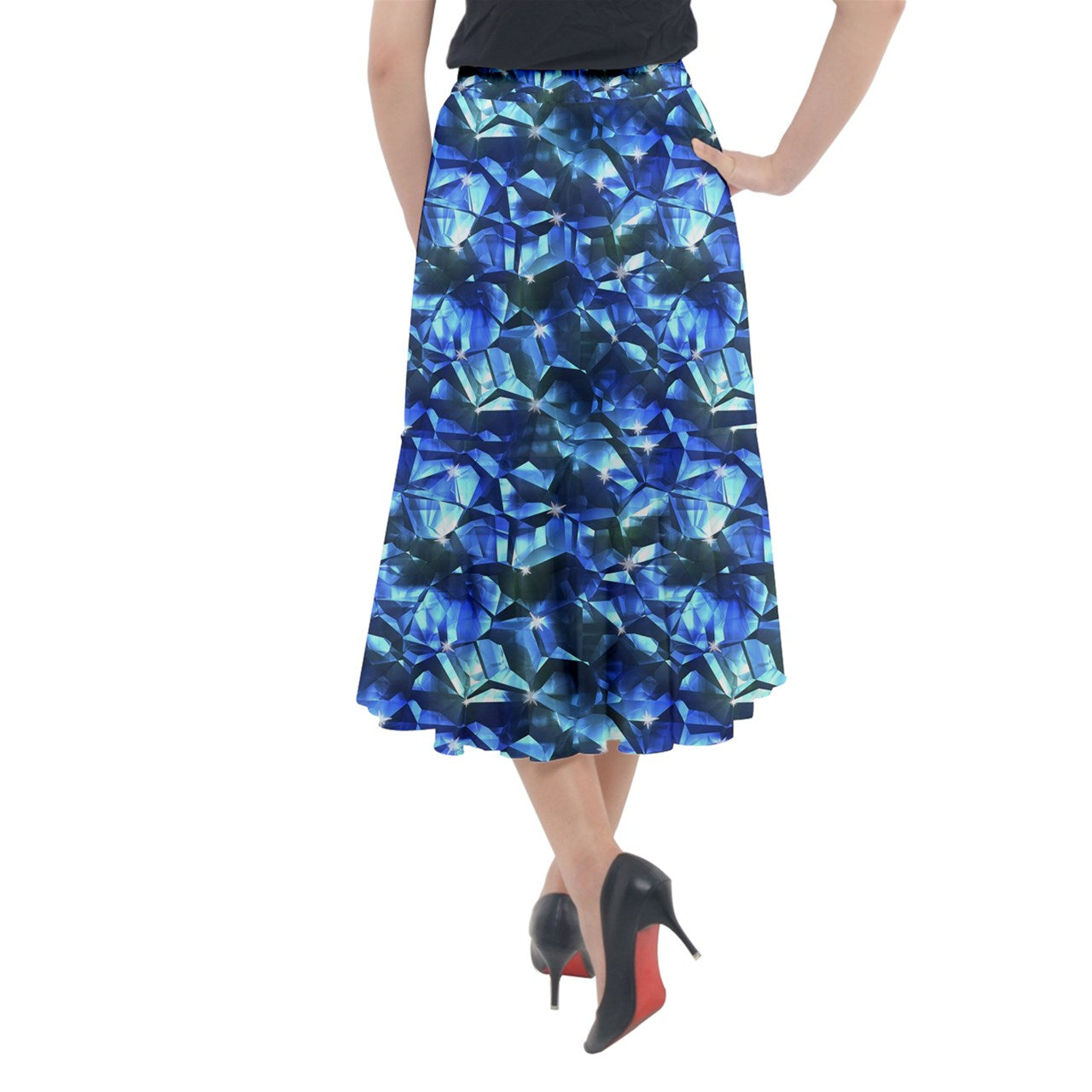 Blue Crystal Pattern Midi Mermaid Skirt