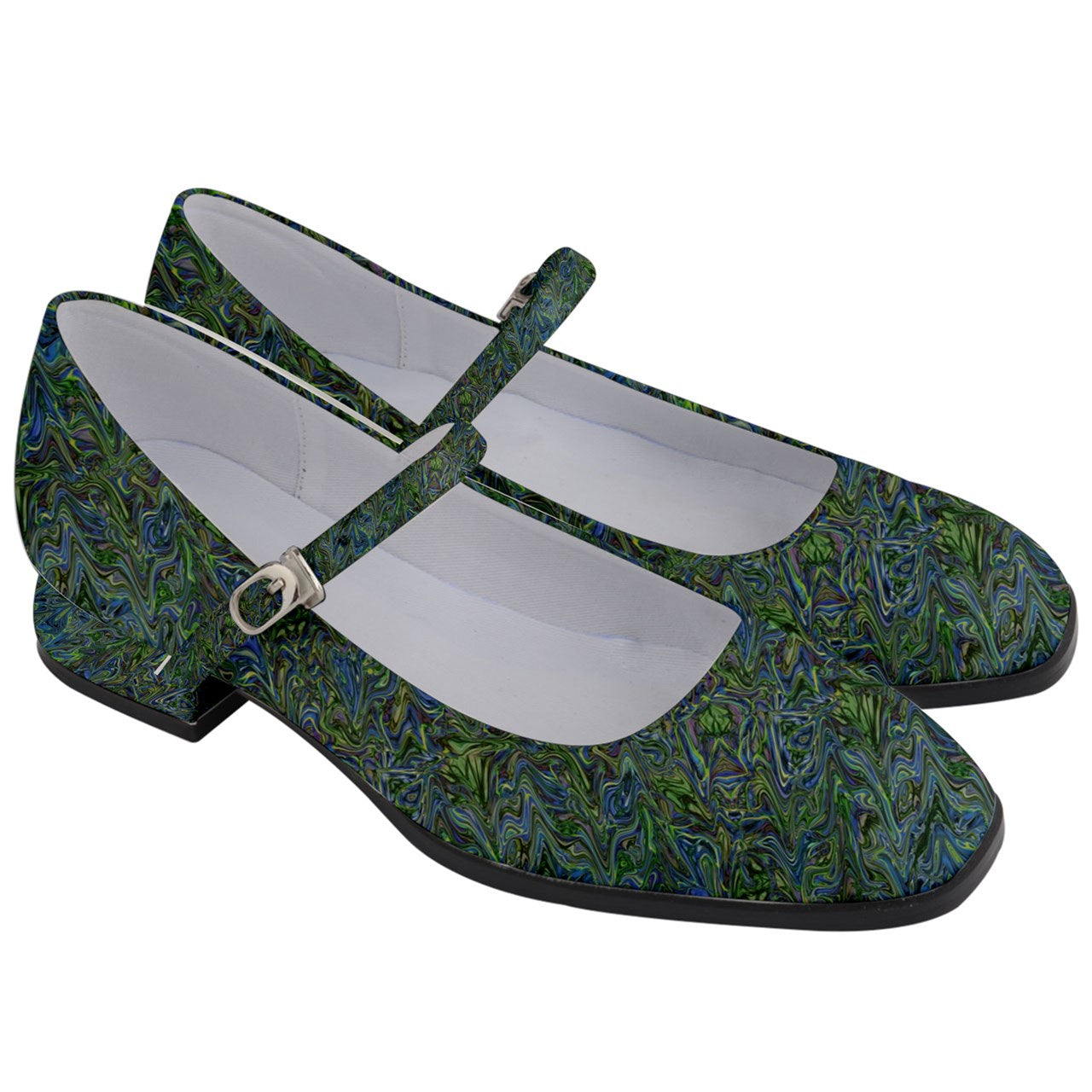 Blue Green Liquid Marbling Women's Mary Jane Shoes