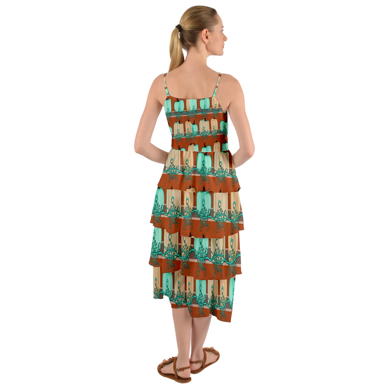 Blue Green Pumpkins Layered Bottom Dress