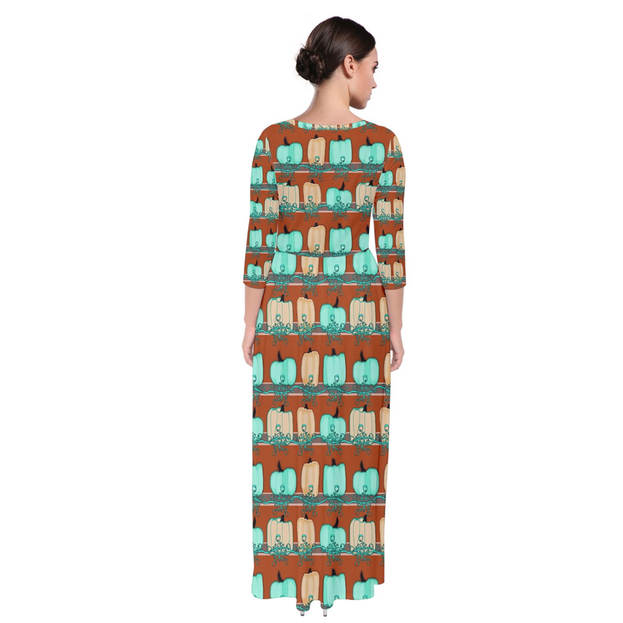 Blue Green Pumpkins Quarter Sleeve Maxi Dress