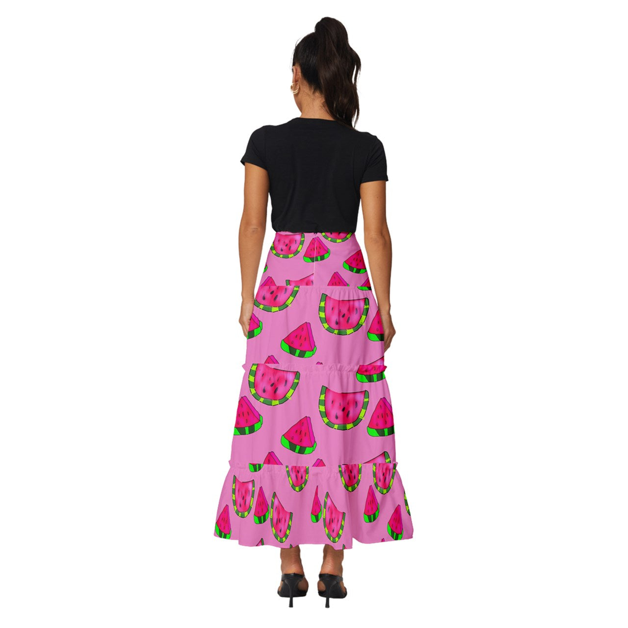 Watermelon Pattern Tiered Ruffle Maxi Skirt